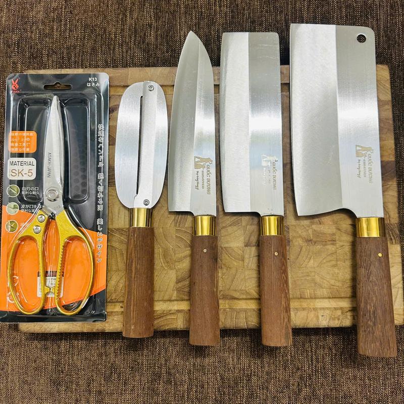 Tặng dao bào kéo Bộ 3 dao thép trắng Nhật không han gỉ độ cứng 60HRC cán được làm bằng gỗ mun vàng nguyên khối - Mã 02