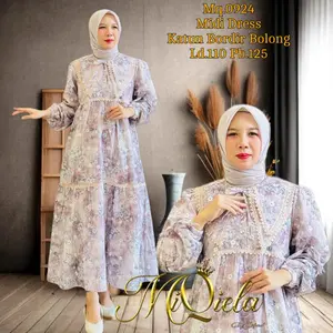 MiQiela Midi Dress Bahan Katbol Katun Bordir Bolong Premium Muslim Kondangan Mewah Busui Friendly Kancing Aktif