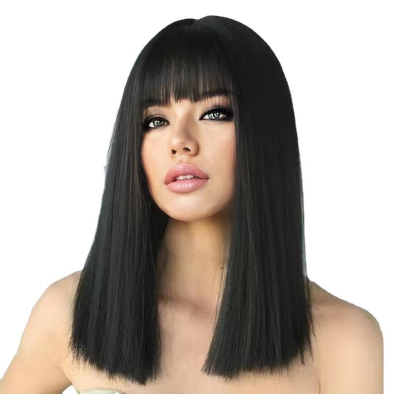 Product Introduction of Wig Women's Medium Length Straight Hair with One Cut 11