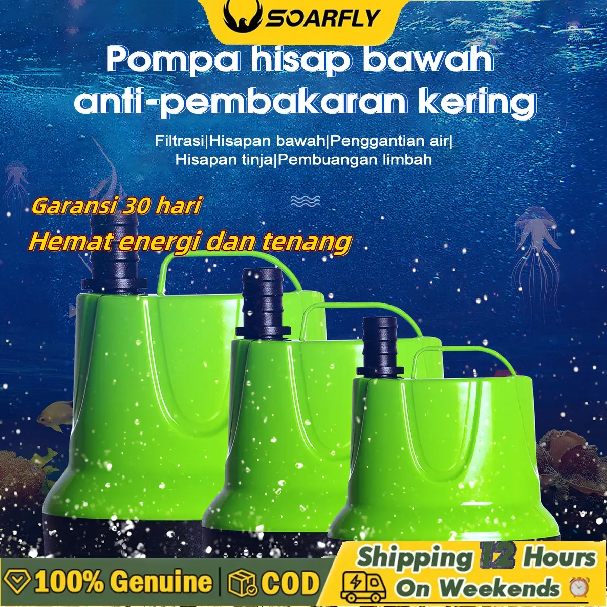 【24 Shipping】6500L/H Pompa Air Motor Tembaga Murni DayaTinggi 25W/50W/80W  Hemat energi/hemat daya/tenang  Pompa Air Akuarium Pompa Air SubmersiblePompa Air Kolam