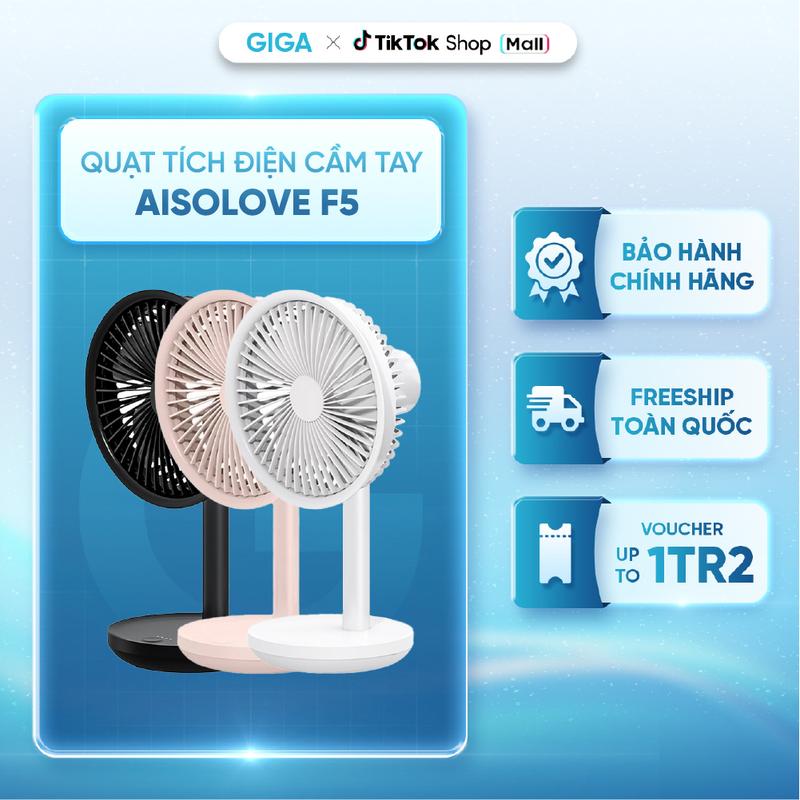 Quạt Để Bàn Tích Điện Aisolove F5 - Hoạt Động Liên Tục 12H Điều Chỉnh 3 Chế Độ Gió Dung Lượng Pin 4000mAh
