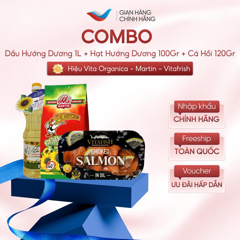 Combo Dầu Ăn Hướng Dương + Hạt Hướng Dương 100G + Cá Hồi 120G