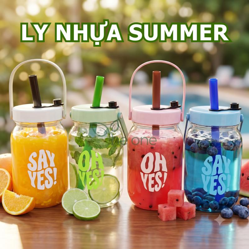MỚI- Ly nhựa PET CHA 700ml kèm ống hút. Nhựa PET an toàn có nút đậy chống rỉ nước, ly uống nước để bàn