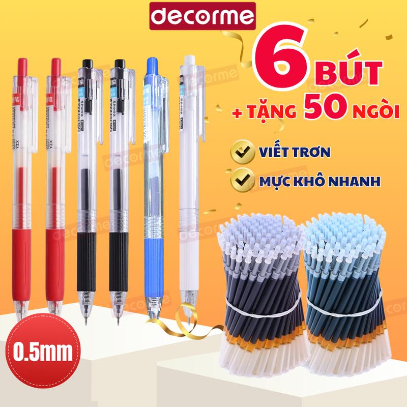 Bút gel bấm trong suốt ngòi 0,5mm lắp ruột bút bấm DecorMe bút viết êm mực khô nhanh