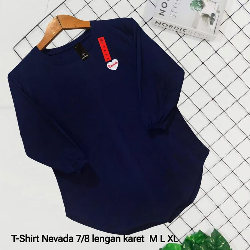 Kaos wanita Oversize oval Lengan Karet 7/8 katun Combed 3