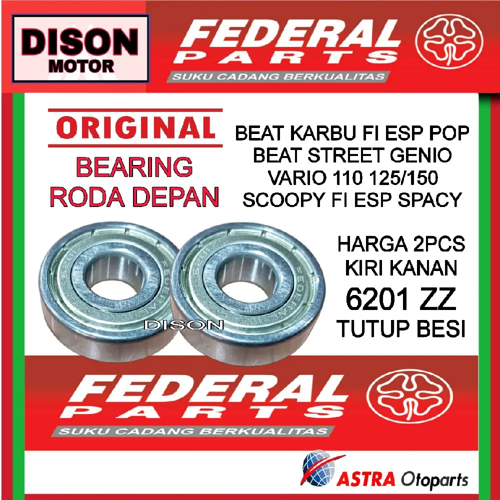 Bearing 6201 set 2pcs laher roda depan beat fi esp pop street Vario 125 150 PCX Scoopy Spacy original federal Asli