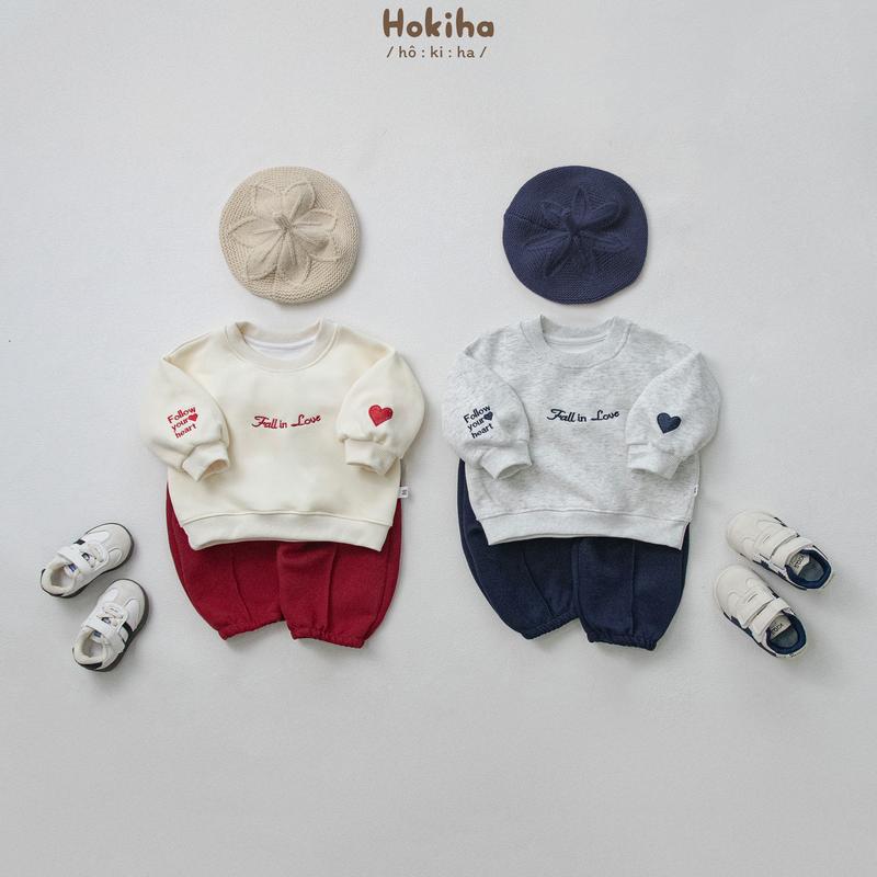   Hokiha  B219- Bộ quần áo dài tay thêu chữ cho bé trai bé gái vải nỉ ép 2 da mềm mại ấm áp size 8-17kg 