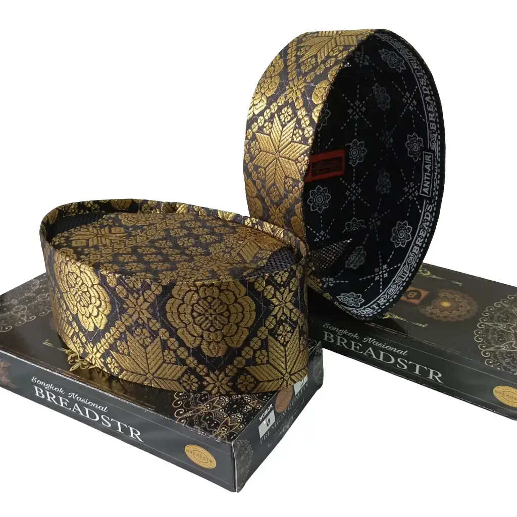 HITAM The First Black Gold Thread In Indonesia, 9cm High Quality Waterproof Quality Guaranteed Durable And Long Lasting BREADSTR Brand - Modern Quality muslim Men's Caps