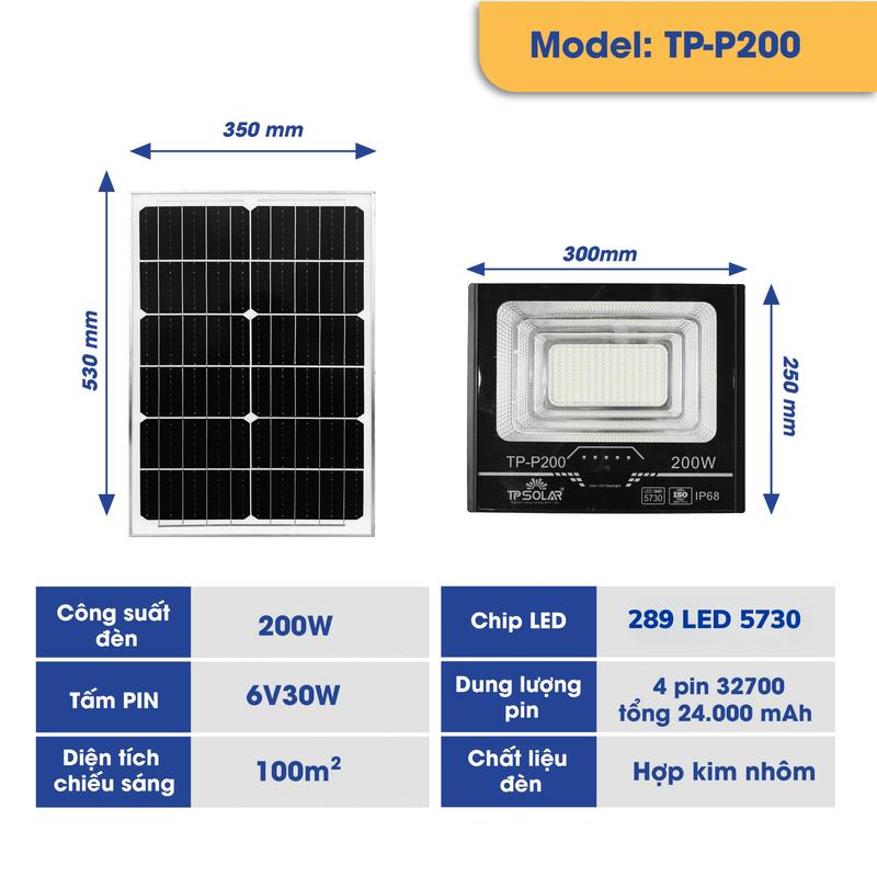 Đèn Pha Năng Lượng Mặt Trời TP Solar Công Suất 200W, 300W, 600W TP-P200, P300, P600 Pin MONO Sạc Nhanh Tự Động Bật Tắt Đèn Năng Lượng Mặt Trời Chính Hãng 1