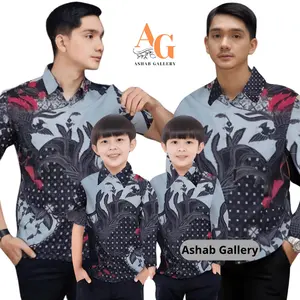 Kemeja Batik Anak Laki-Laki Lengan Panjang Couple Batik Ayah Dan Anak Cowok Warna ABU Motif GAGAK ABU  Baju Fashion