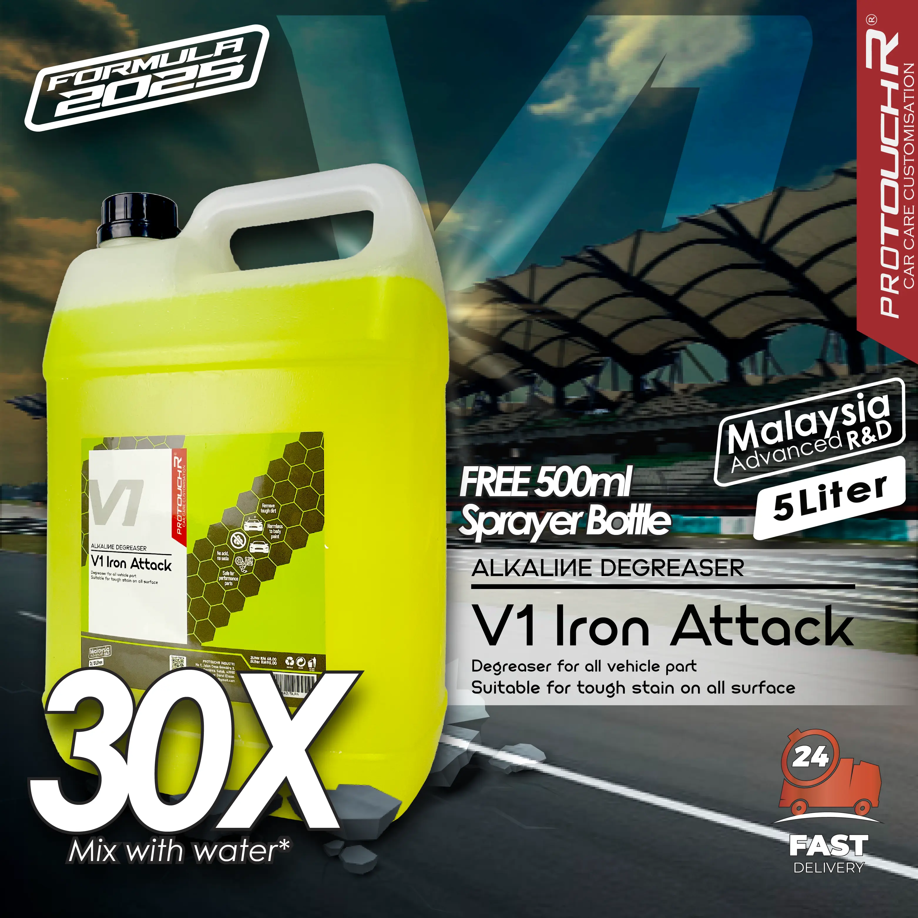 Degreaser Chemical Full Alkaline Non Soda Non Acid | V1 IRON ATTACK | Engine Degreaser | motorcycle chain cleaner | pencuci rantai motosikal | Cleans Automotive Part By ProtouchR Botol Car