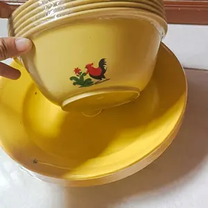 [PAKET BUNDLING 1 LUSIN] 6 pcs Piring Makan Plastik KUNING + 6 pcs Mangkok Jago KUNING - 12 item dengan 2 produk berbeda dalam 1 paket hemat