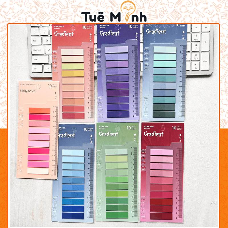  Note Tab Ghi Chú Dải Màu NO62 Với 1 Tấm 200 Miếng Trong Suốt Dán Chỉ Mục Sách Planner Văn Phòng 