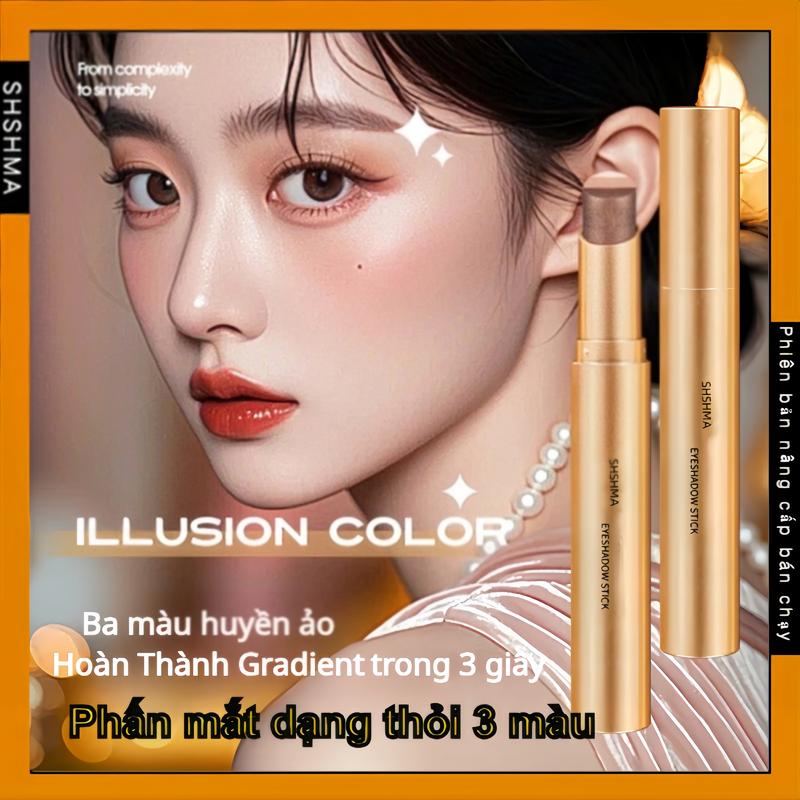 Phấn mắt dạng thỏi Ba Màu Hoàn Thiện Lì Không Thấm Nước Bút Bắt Sáng Trang Điểm Nhanh Thích Hợp Cho Người Lười Biếng Trang điểm mắt Bút chì kẻ mắt