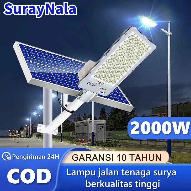 Lampu Jalan Solar Outdoor 2000W LED Tenaga Surya Tahan Air Baterai Tahan Lama Garansi 10 Tahun