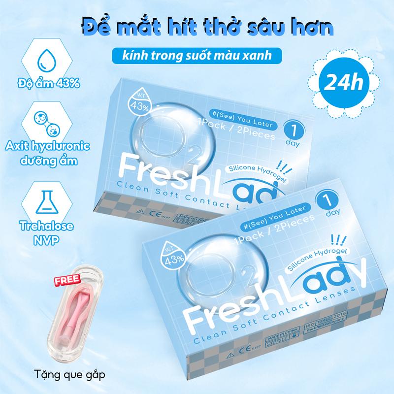 2 chiếc Freshlady Lens daily  Kính áp tròng 1-7 độ 1 ngày trong suốt 14.2MM Dễ đeo học sinh