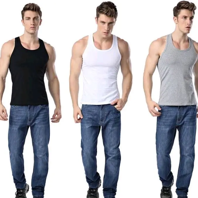 Hemat 3 PCS Singlet Pria Pakaian Dalam Pria Dewasa Katun Atasan Kaos Hitam - Nyaman, Putih, 1