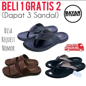 CRAZY PROMO BELI 1 GRATIS 2 Sandal Kulit / Sandal Pria Keren / Sandal Jepit Karet / Sepatu Sandal Slop / Sandal Karet Sendal Sendal sandal  cowo