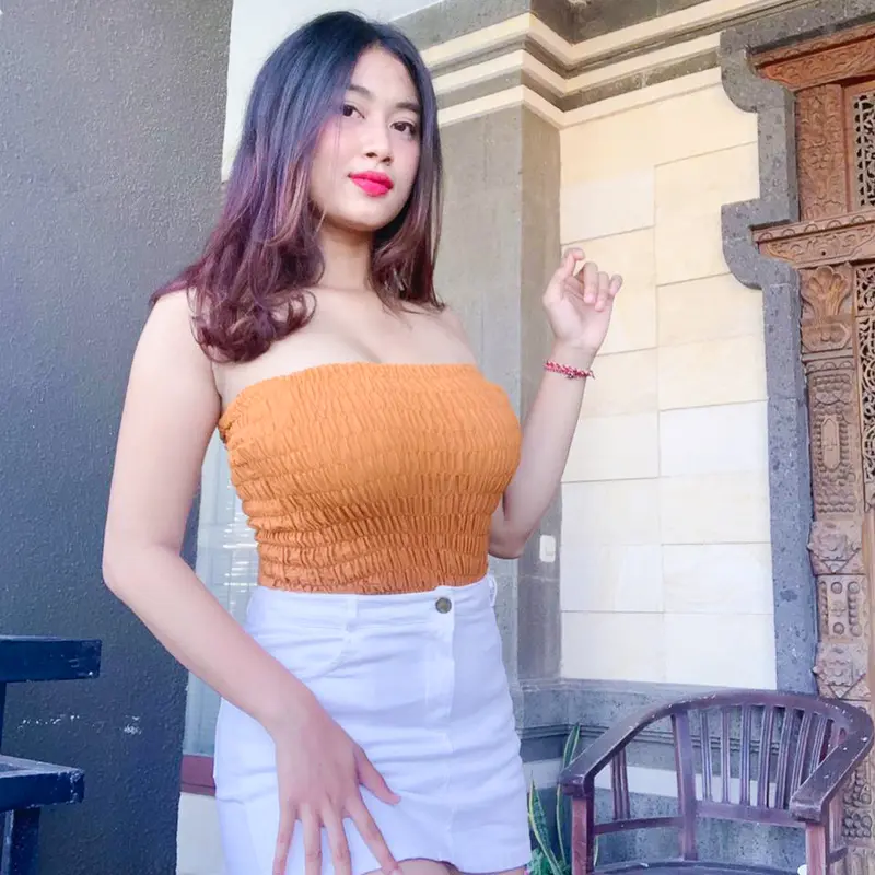 Inner kemben wanita polos pantai Bali karet kerut Atasan Crop 0