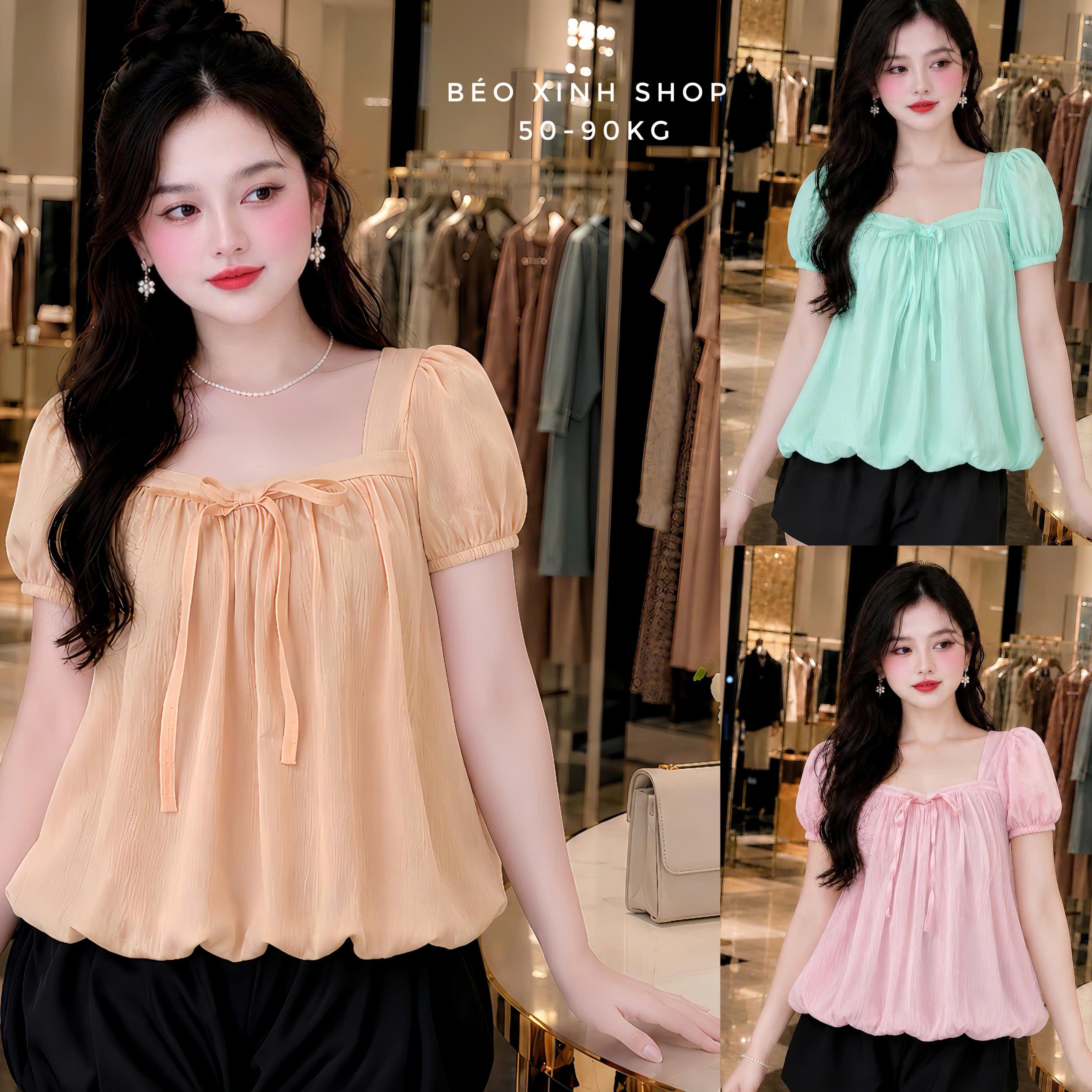 Áo Babydoll Cổ Vuông Nơ Ngực 2 Lớp Cao Cấp Form Che Bụng Bigsize Nữ 50-90kg - A.1859