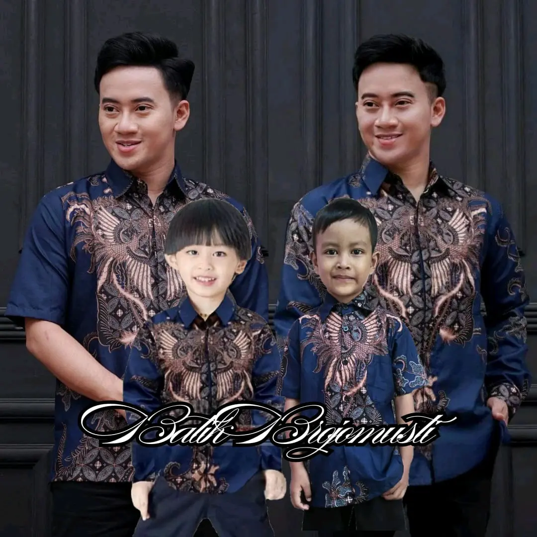 Baju Couple Batik ayah dan anak laki-laki lengan panjang umur 2-12thn motif rama seragam kain katun Atasan Pria Dewasa Keluarga