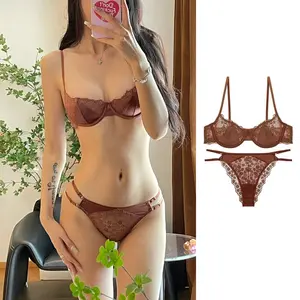 Seksi Renda Setengah Cup Bra Set,Tipis Seksi Pakaian Dalam Set
