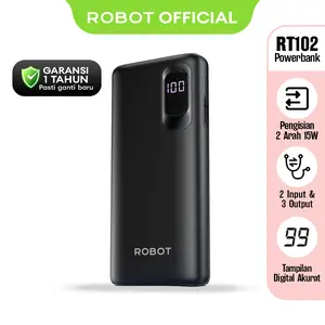 ROBOT RT102 Powerbank Fast Charging 10000 mAh Dengan Dual Output 15W Layar LED Digital Garansi 1 Tahun Bisa COD 3 Port Output USB-A & Type-C