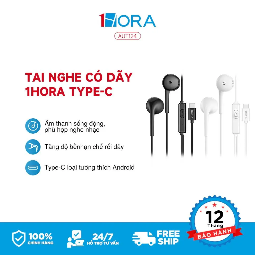 1Hora AUT124 Tai Nghe Dây Type C AUT117/AUT123 giắc cắm âm thanh 3.5mm 1.2M chống trượt Tai Nghe Có Mic Tương Thích Android bền bỉ chống rối dây âm thanh rõ ràng