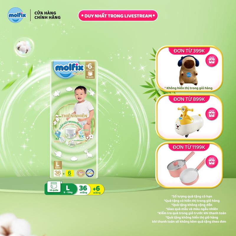 [Bao bì thay đổi theo từng đợt nhập hàng] M12 - Tã/Bỉm Quần Molfix Thiên Nhiên Jumbo Với Sợi Tre Tự Nhiên Và Bông Organic Siêu Thấm Hút - 6 Size S/M/L/XL/XXL/XXXL (4kg - 35kg) Cho Bé