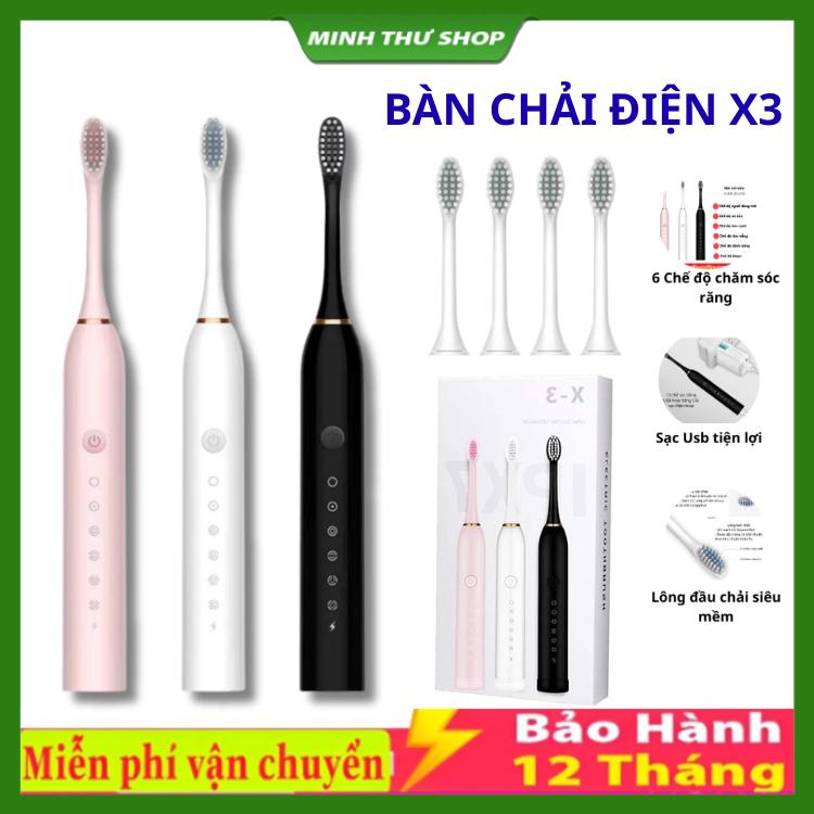 Bàn chải điện Sonic , bàn chải đánh răng rung sóng âm đánh tan mảng bám thế hệ mới nhất , tặng 4 đầu chải thay thế
