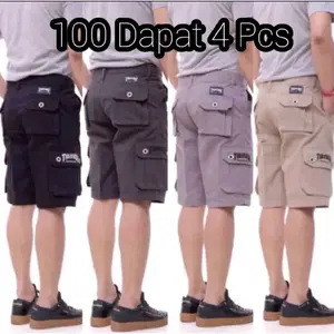 ￼( Promo 100ribu Dapat 4 ) Celana Pendek Cargo Pria Polos Rip Pinggang Karet Allsize 27-34 Termurah Terlaris