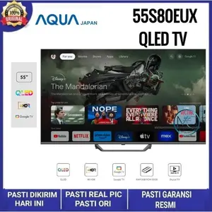 Murah AQUA AQT55S80EUX LED QLED GOOGLE TV 4K 55 inch 55S80EUX Elegan