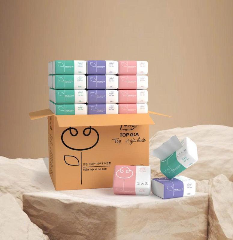 Thùng 30 gói khăn giấy ăn TopGia, giấy rút gấu trúc 300 tờ/3 lớp Giấy Vệ Sinh Toilet
