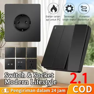 RACK STOP KONTAK Saklar Lampu Infinity Black Series Saklar Lampu Dinding Tipe 86 Saklar Lampu Modern Universal Soket Colokan dengan Sakelar Hitam Tembaga