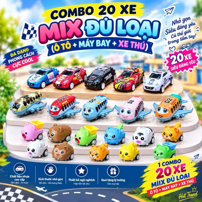 [Combo 20xe]Đồ chơi xe ben,xe ô tô con,máy bay condễ thương - An toàn cho bé, màu sắc sinh động, kích thước vừa tay, phù hợp cho bé(mix đủ loại)