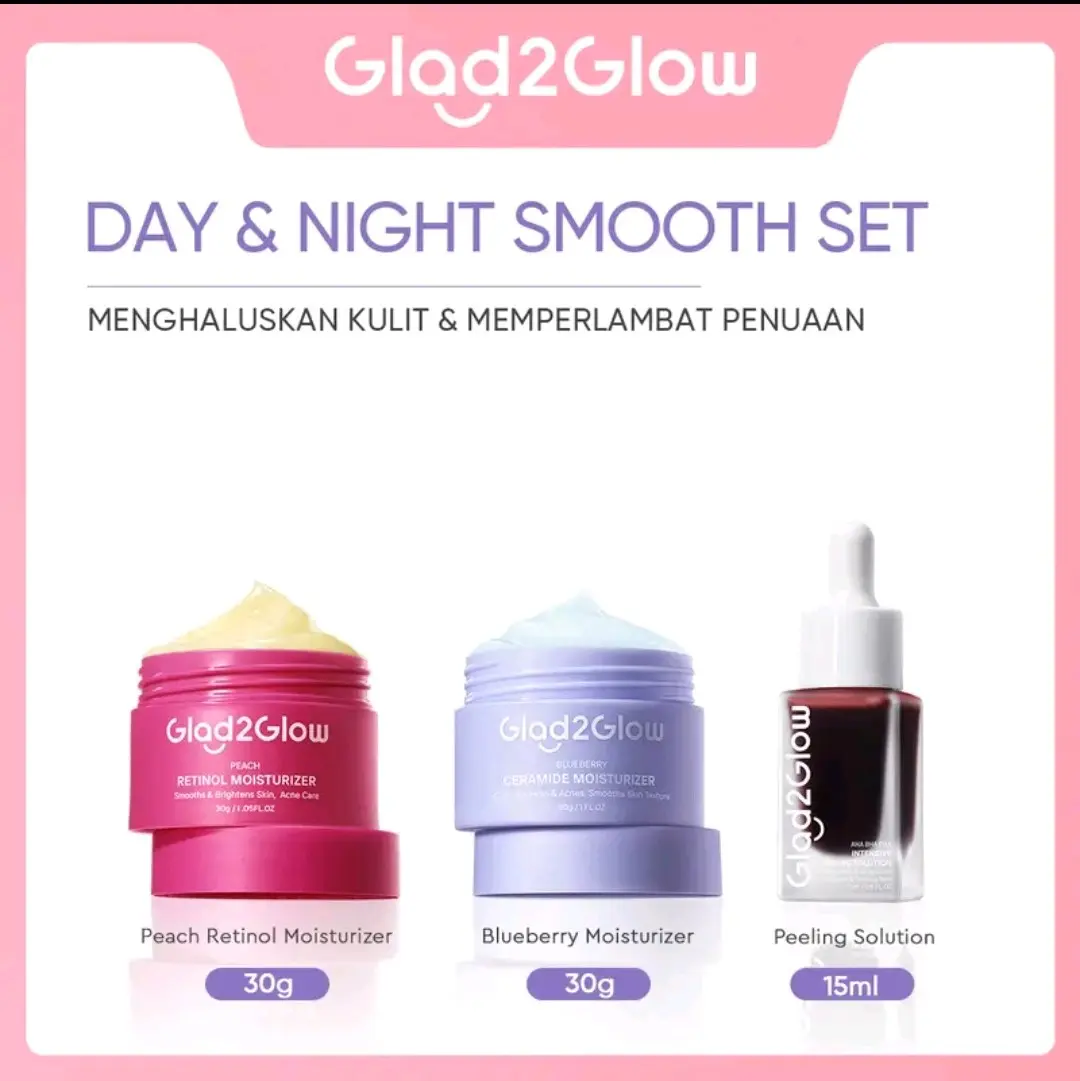glad2glow bundle 3 in 1 ,3 pc barrier skin - peeling serum - blueberry moisturizer - retinol moisturizer