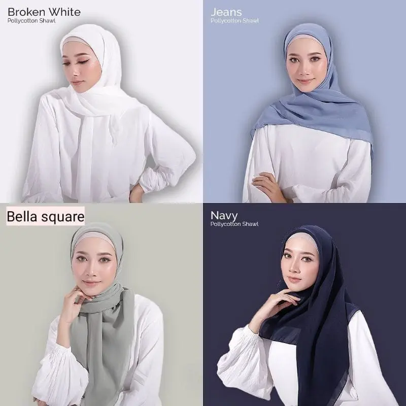 Bella Square Polycotton Double Hycount Premium / Hijab Segiempat Polos Bella Square
