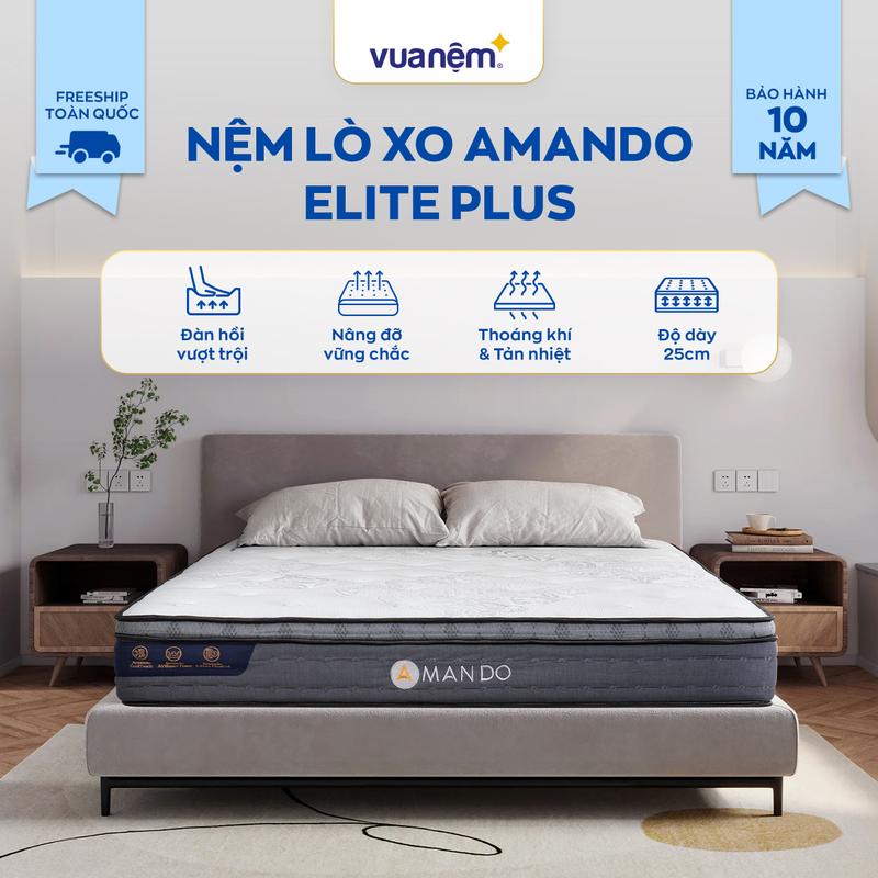 Nệm lò xo nâng đỡ 3 vùng Amando Elite Plus êm ái thoáng khí đệm lò xo nệm lò túi độc lập
