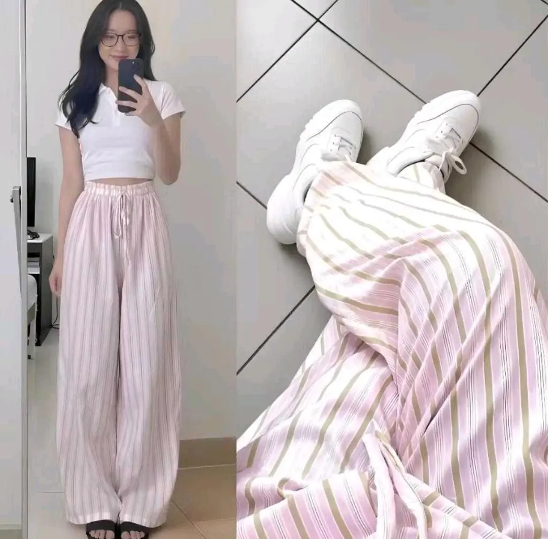 Everyday Pants Wanita Baggy Pinstripe Celana Kulot Panjang Wanita Kulot Pintripe