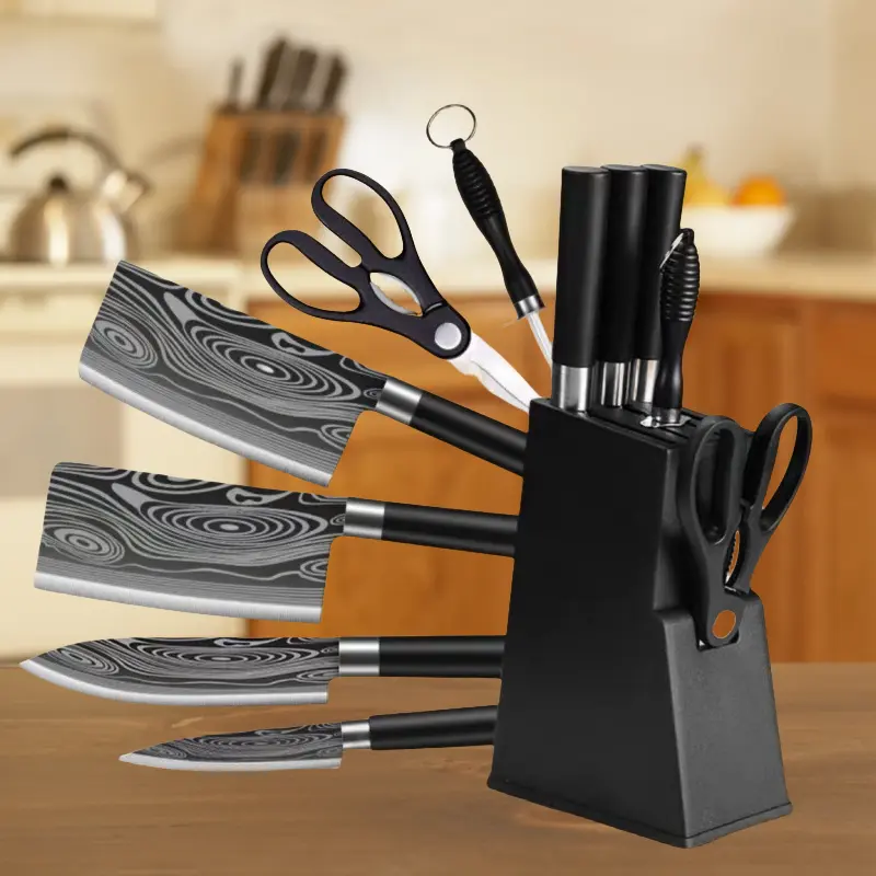 Stainless Steel Meat and Bone Cutting Knife Set - Ultra Sharp Kitchen Knife Set for Home Use 7-piece set Block Kitchen Knives