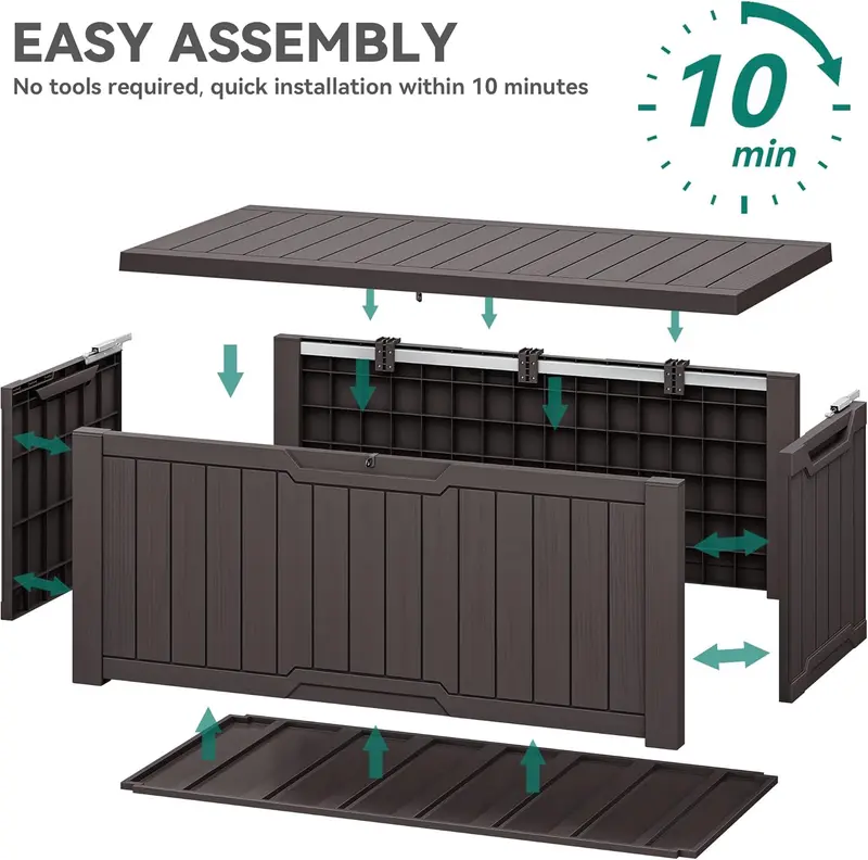 YITAHOME Outdoor Storage Box, 120 Gallon Waterproof Deck Box for Garden Tools, Patio Cushions,Lockable, Easy Assembly, Dark Brown / Black / Dark Grey 6