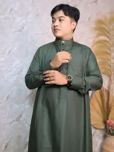 Fanellabordir Jubah Dewasa Saudi Kali Bahan Katun Tangan Panjang Manset Kancing Import