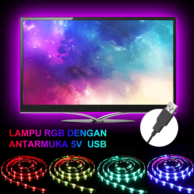 Strip lampu suasana 5VRGB strip lampu pengendali aplikasi remote control dekoratif berubah warna USB