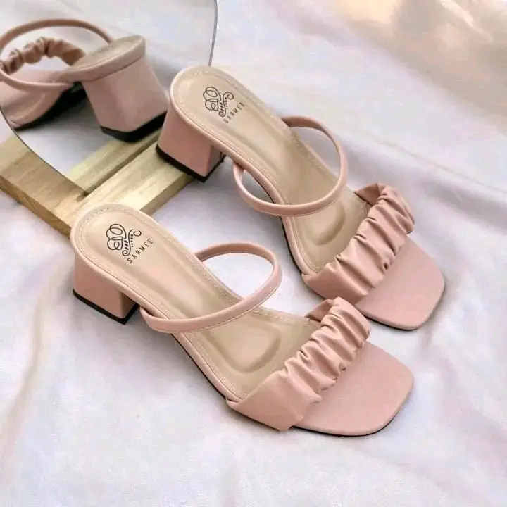 Sendal Heels Wanita Hak 3cm Terbaru Model Kerut Tali Kekinian 0