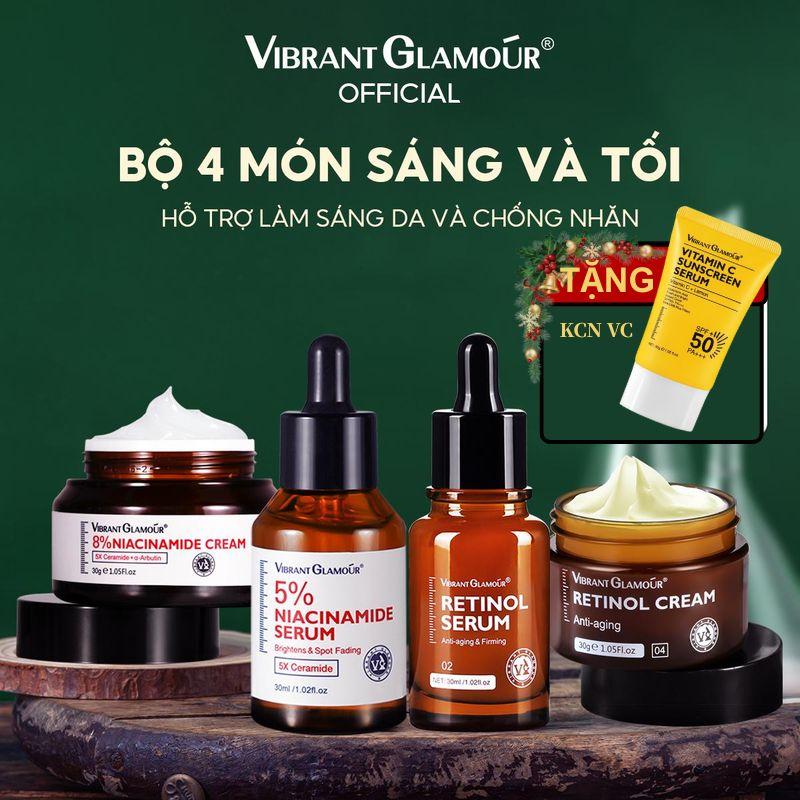  Bộ combo Serum Kem Dưỡng Retinol & Niacinamide VIBRANT GLAMOUR Hỗ Trợ Nâng Tông và Hỗ Trợ Tươi Trẻ Da dung tích serum 30ml dung tích kem dưỡng 30g 