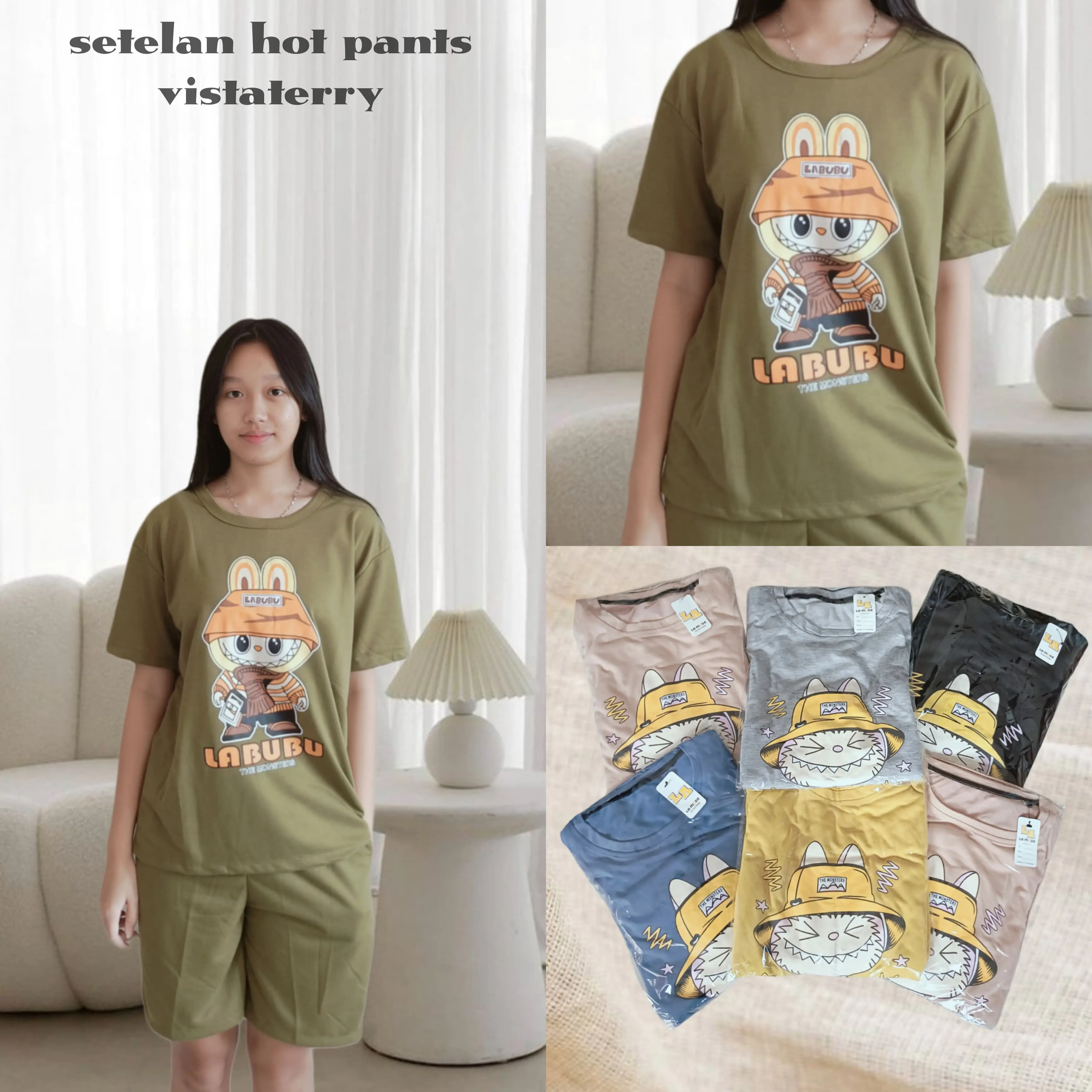 Setelan Baju Vistterry  my life / One Set Kaos  & Hot Pant WANITA KEKINIAN Model / Stelan  Kaos Celana Pendek Wanita Terbaru bahan adem