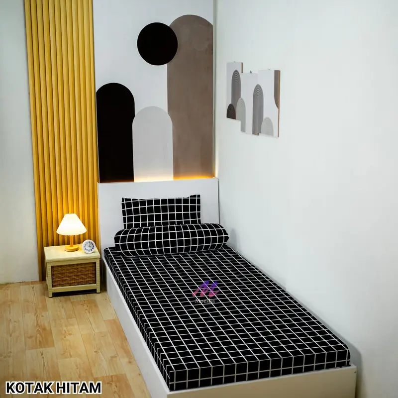 Sprei Set Anti Geser karet Ukuran 90x200 dan 120x200 Edisi Warna Soft Aesthetic Abstrak Karakter Murah free Sarung Bantal Guling Katun 3