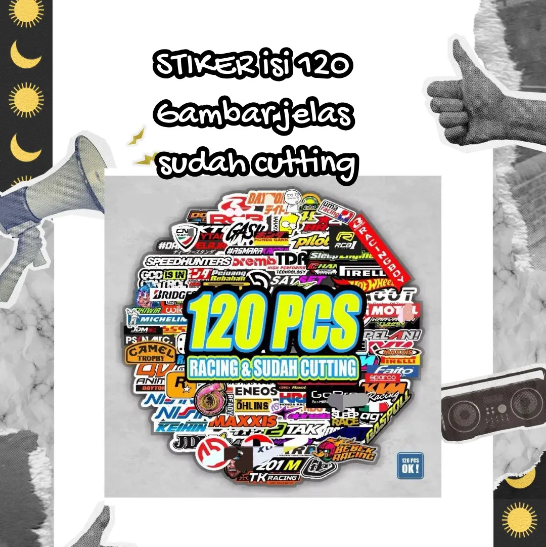 Stiker 120 pcs racing bengkel karakter sudah cutting sticker case phone aesthetic book paper stationery anti ait tumbler laptop koper