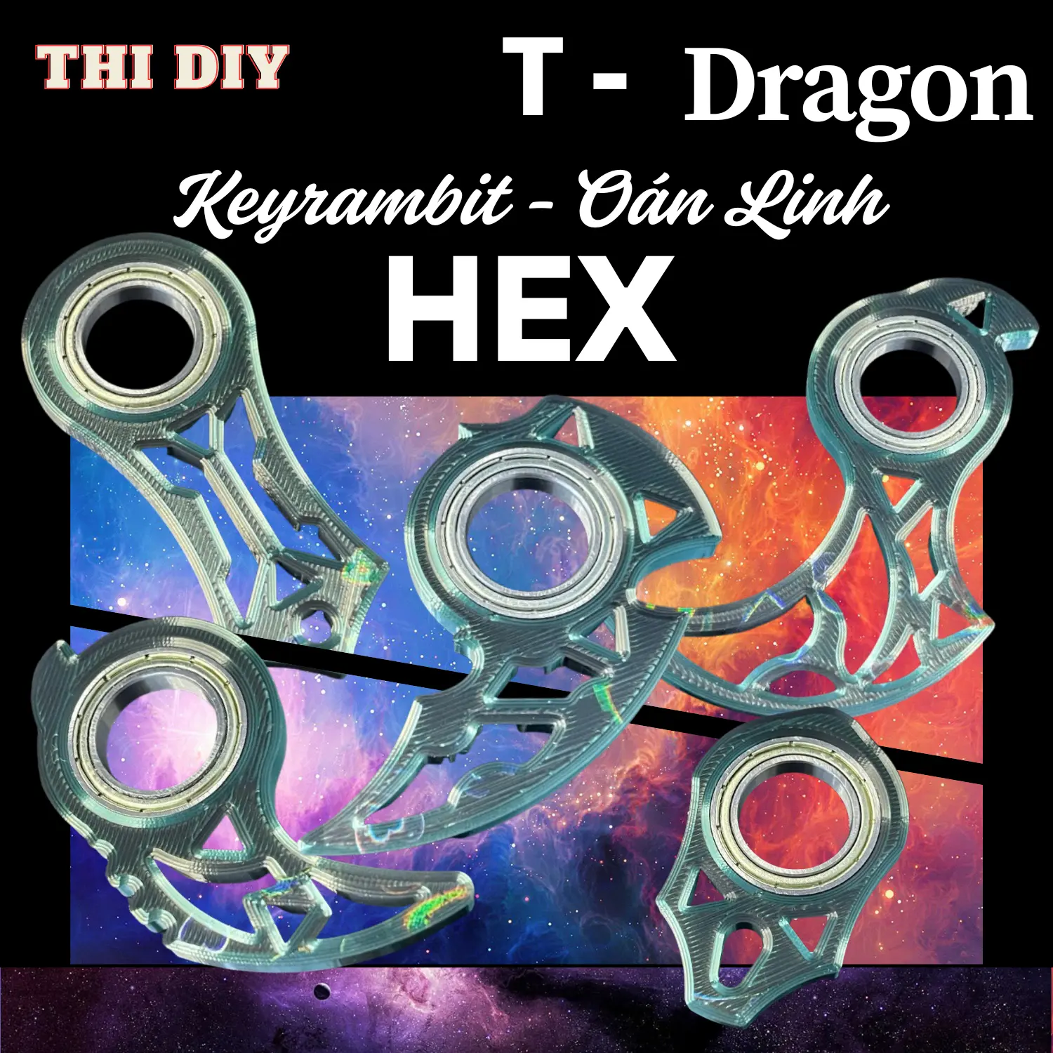 Keyrambit Hex Oán Linh - Móc khóa xoay Keyrambit giảm stress - Tặng kèm 1 bộ charm ngẫu nhiên - THI DIY