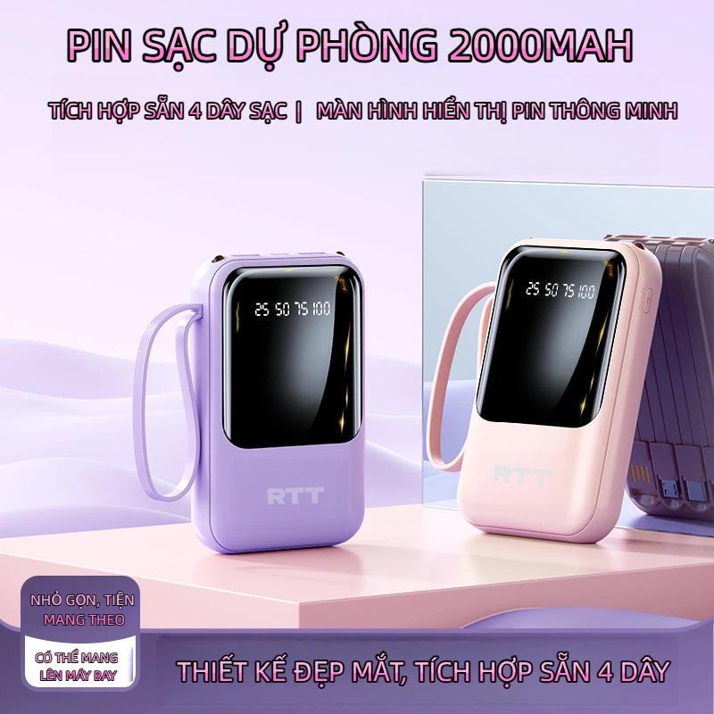 Nguồn điện di động, Kèm 4 Dây, Nhỏ Gọn Và Cầm Tay Có Màn Hình Kỹ Thuật Số Tráng Gương, Thích Hợp Sử Dụng Hàng Ngày Phụ kiện điện thoại di động USB Cổng Sạc